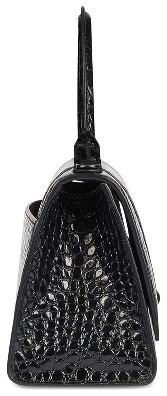Balenciaga Hourglass Small Croc Embossed Top Handle Bag Black