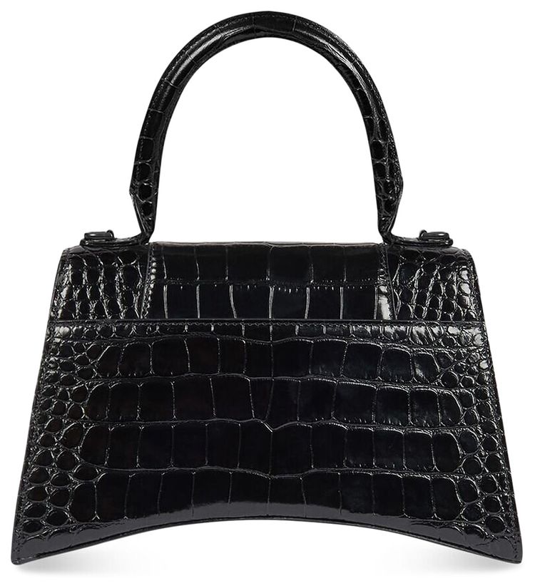 Balenciaga Hourglass Small Croc Embossed Top Handle Bag Black