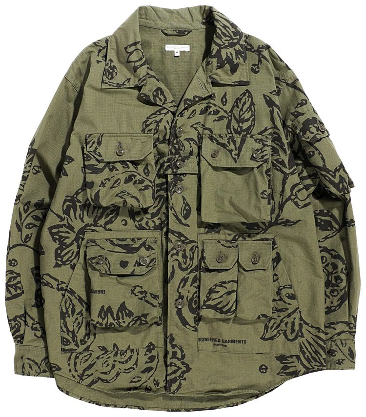 Engineered Garments Explorer Shirt Jacket Olive Floral Print