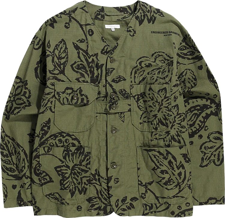 Engineered Garments Cardigan Jacket 'Olive Floral Print'