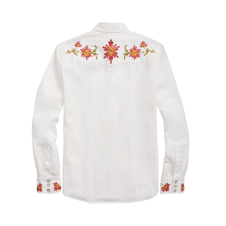 Polo Ralph Lauren Slim Fit Embroidered Denim Western Shirt Embroidered White Wash