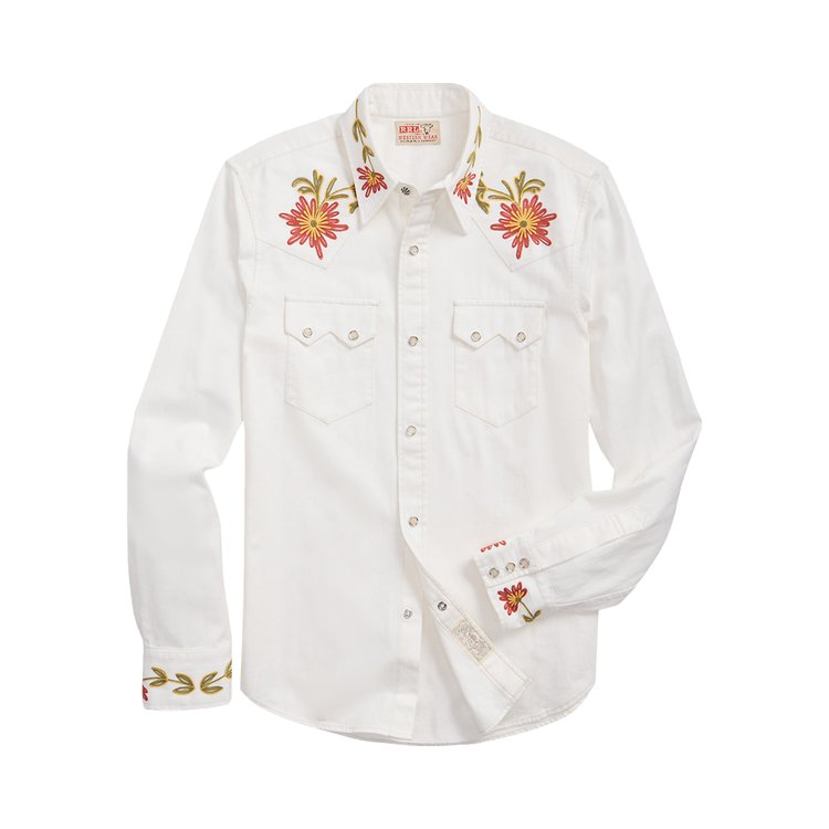 Polo Ralph Lauren Slim Fit Embroidered Denim Western Shirt 'Embroidered White Wash'