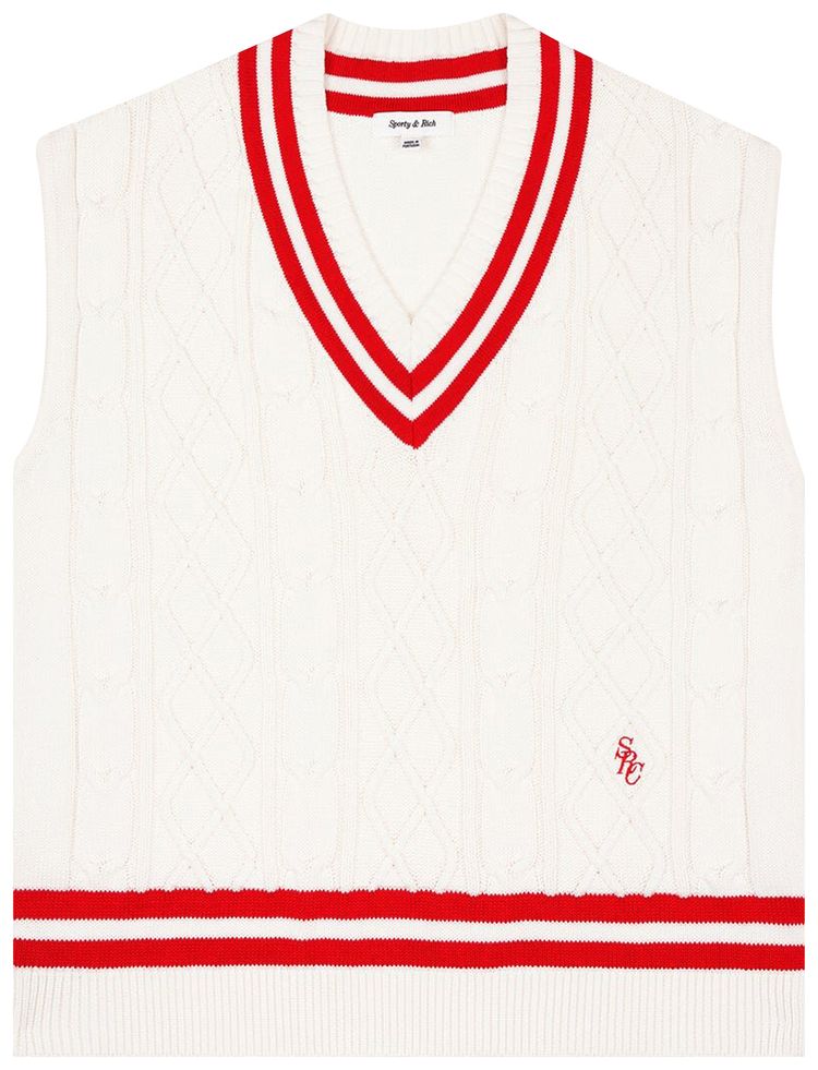 Sporty  Rich x Prince SRC Cable Knit Vest CreamRed