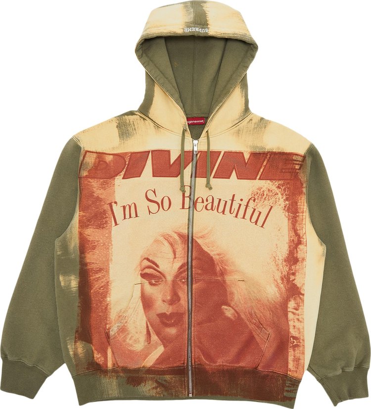 Supreme Divine Zip Up Hooded Sweatshirt 'Light Olive'