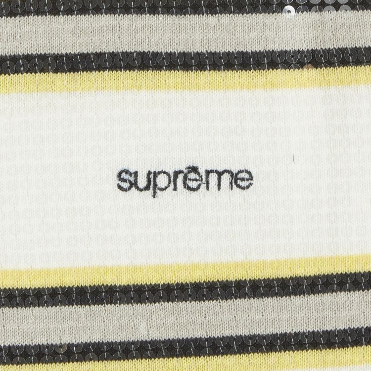 Supreme Sequin Stripe Zip Polo White