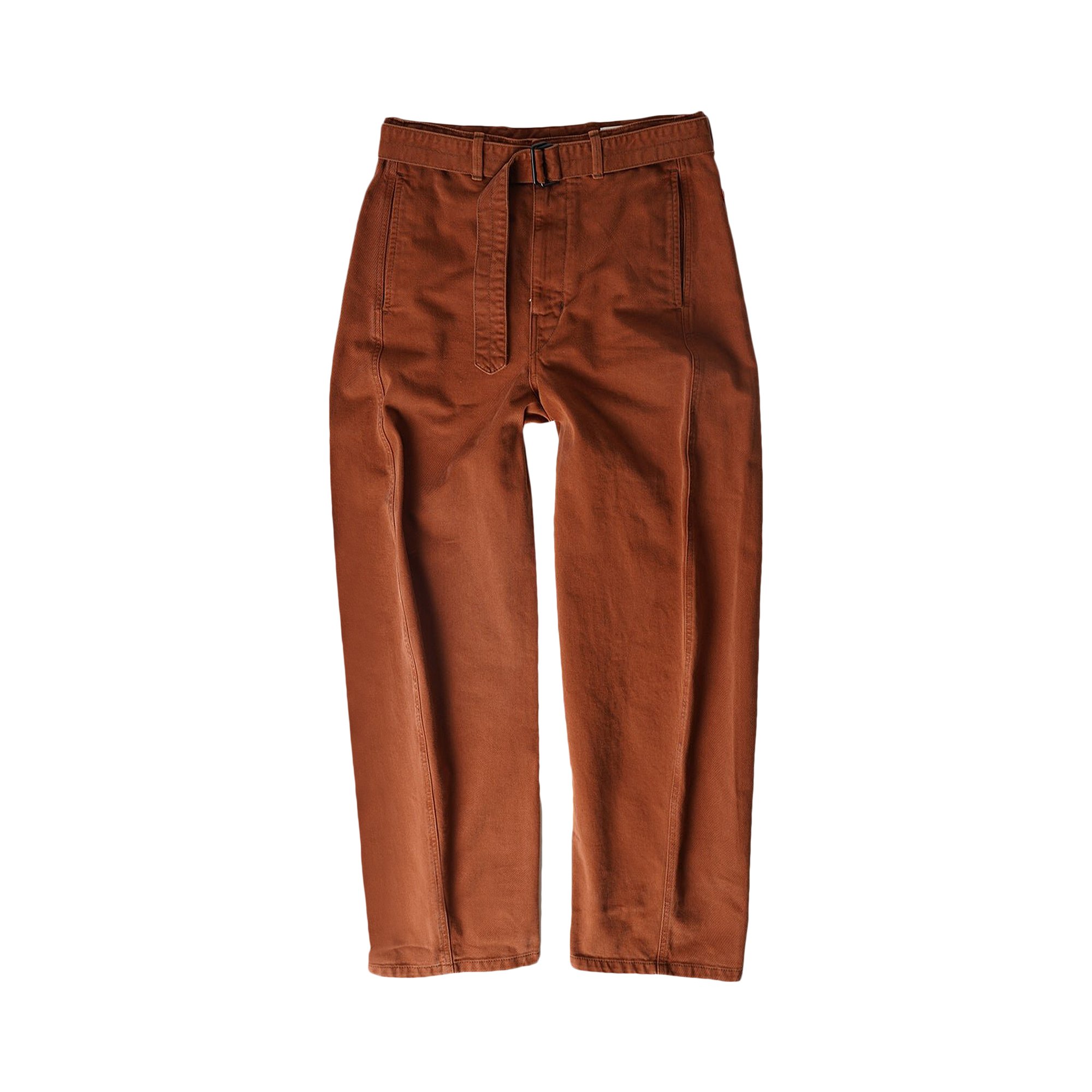Twisted belted cotton pants in green - Lemaire