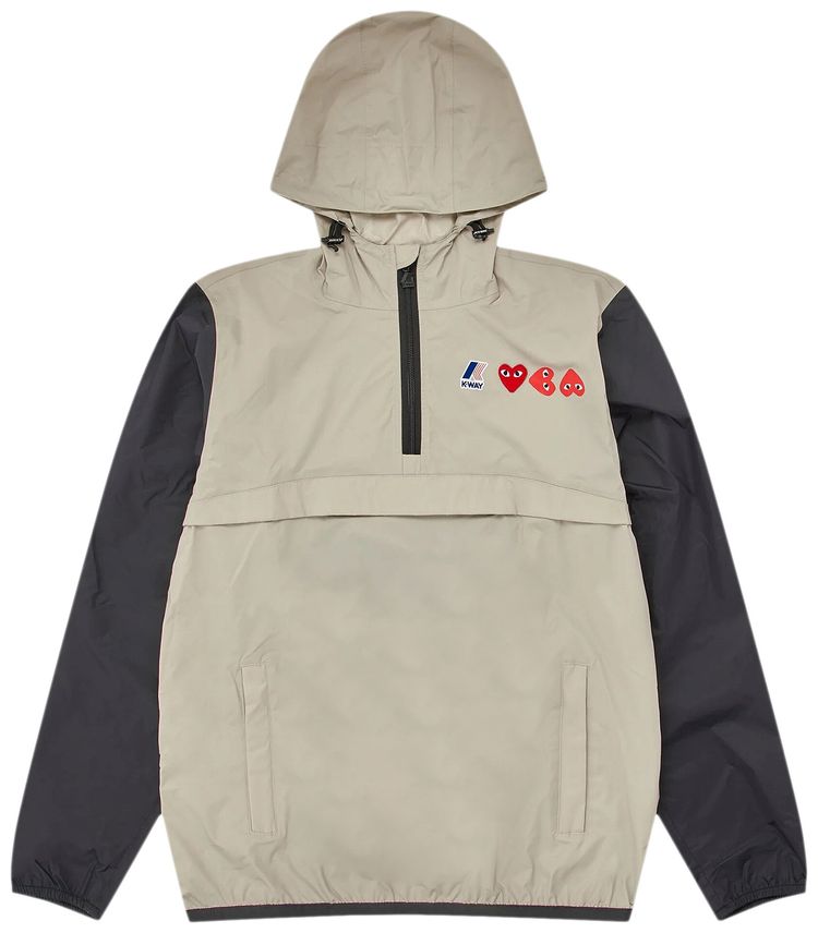 Comme des Garcons PLAY x K Way Full Zip Hoodie BeigeBlack