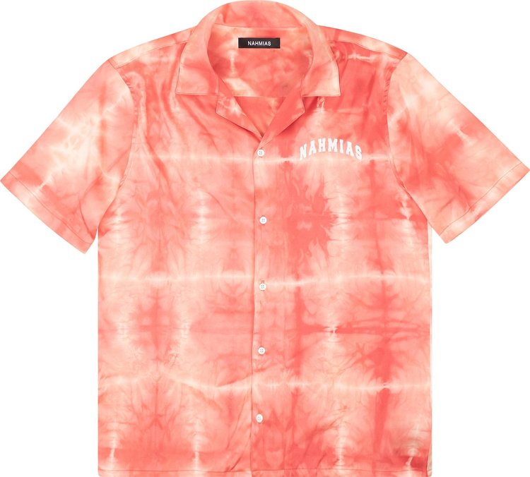 Nahmias Tie Dye Pont Silk Logo Button Down Shirt Red