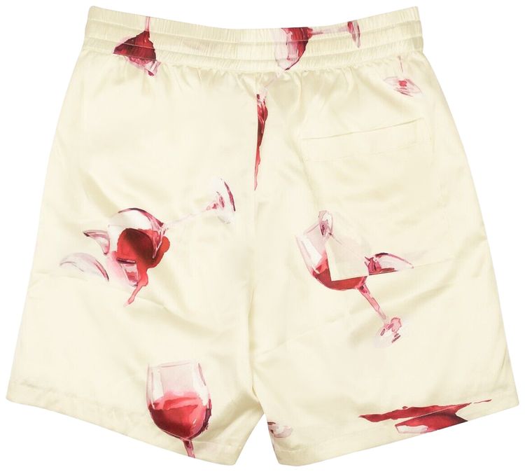 Nahmias Wine Glass Spill Design Silk Shorts Cream