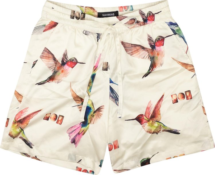 Nahmias Silk Hummingbird Print Shorts 'White'