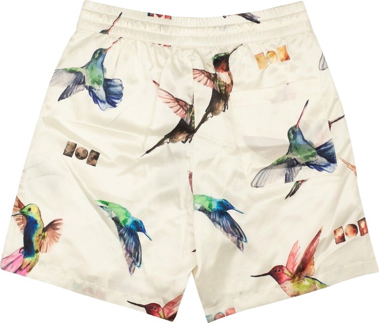 Nahmias Silk Hummingbird Print Shorts White