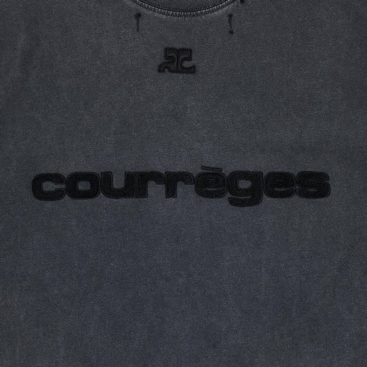 Courreges Distressed Dry Jersey T Shirt Stonewashed GreyBlack