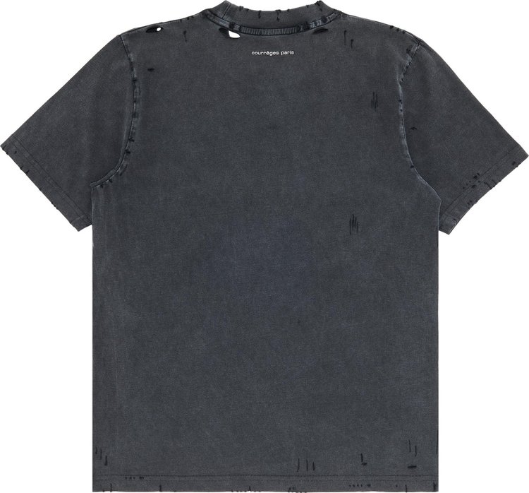 Courreges Distressed Dry Jersey T Shirt Stonewashed GreyBlack