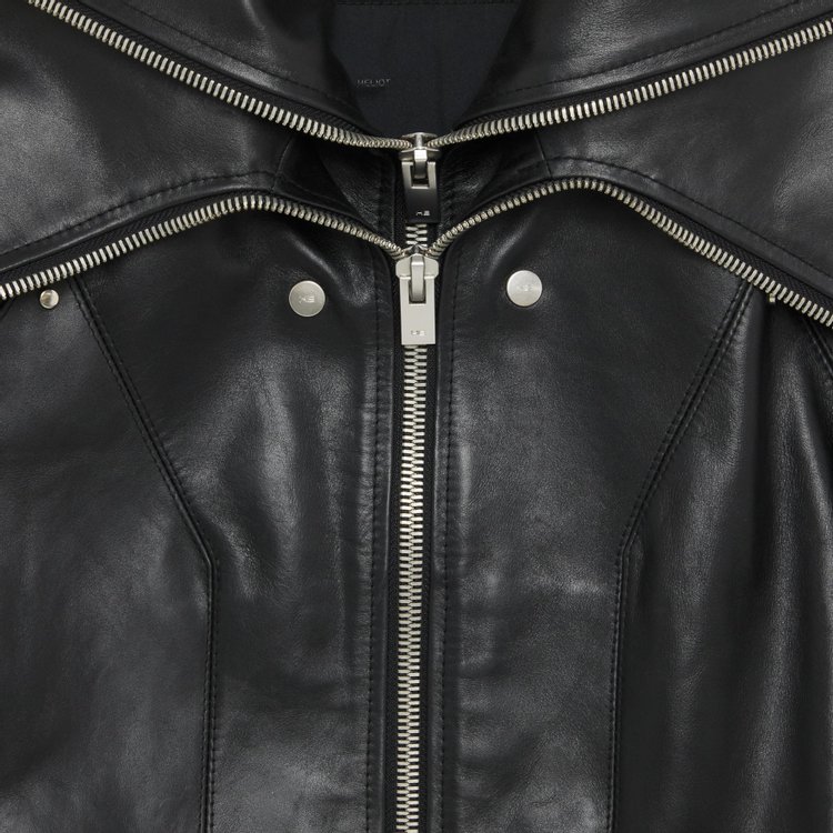 Heliot Emil Panelled Zipped Leather Jacket Black