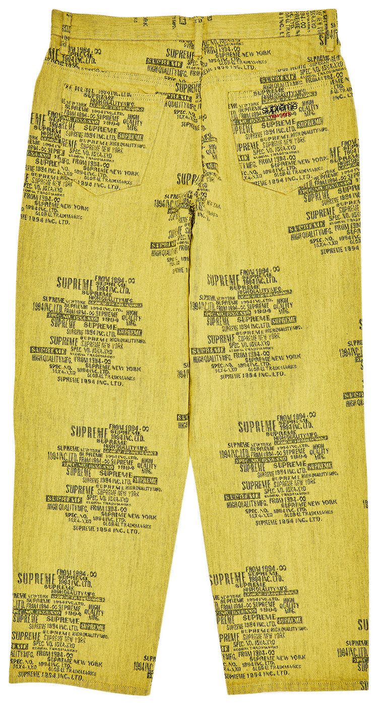Supreme Trademark Jacquard Baggy Jean Washed Yellow