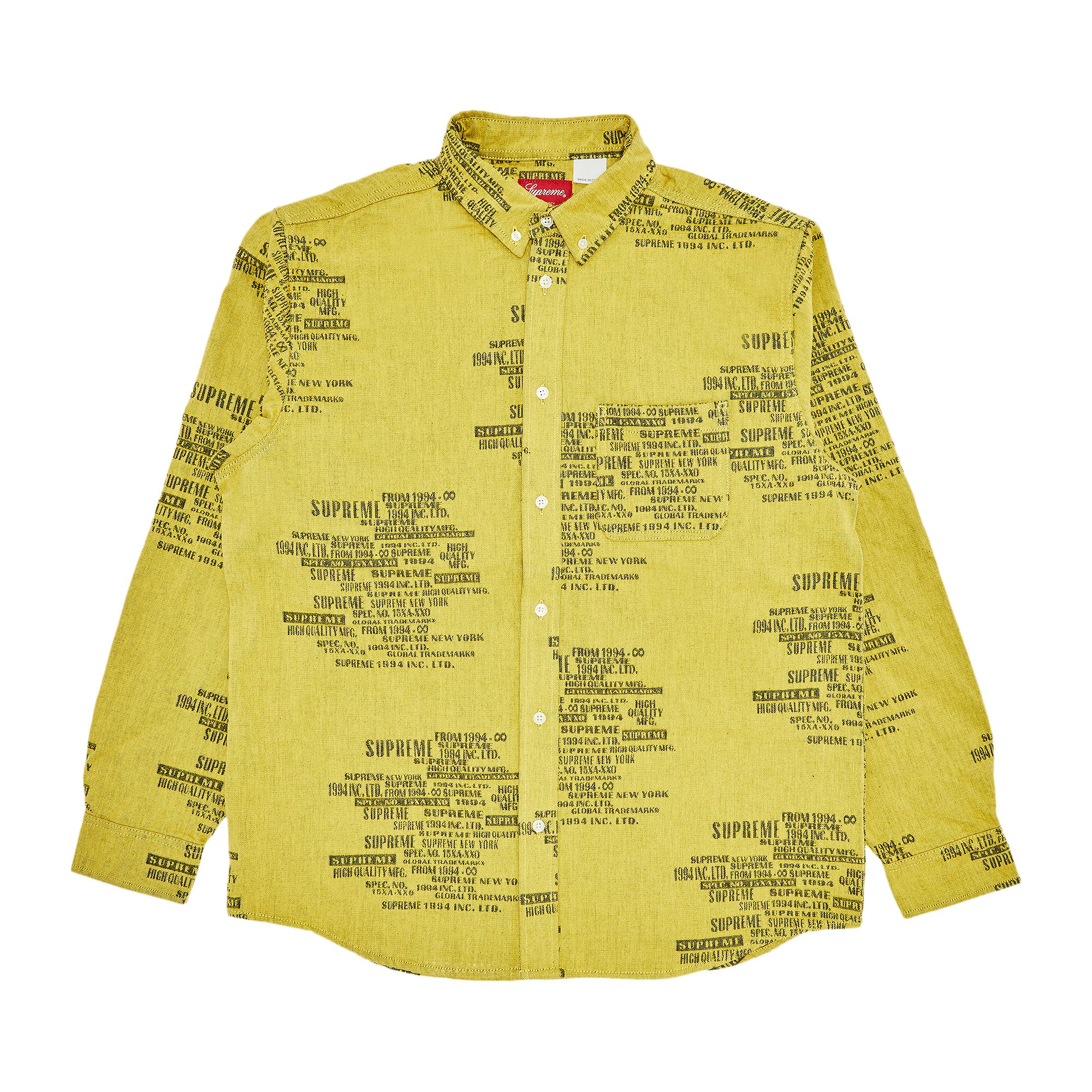 Buy Supreme Trademark Jacquard Denim Shirt 'Washed Yellow