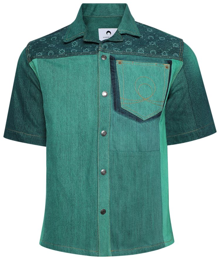 Marine Serre Regenerated Denim Shirt Bright GreenStriped