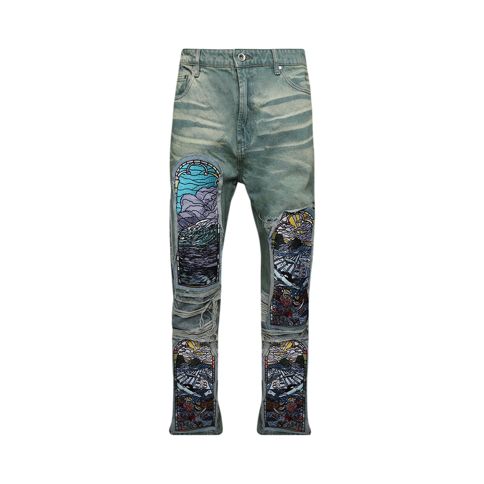 【DISCERNMENT】Dying Sandwashing Over Denim PT (half) Sandwash Distressed Denim – UNDEVELOPED