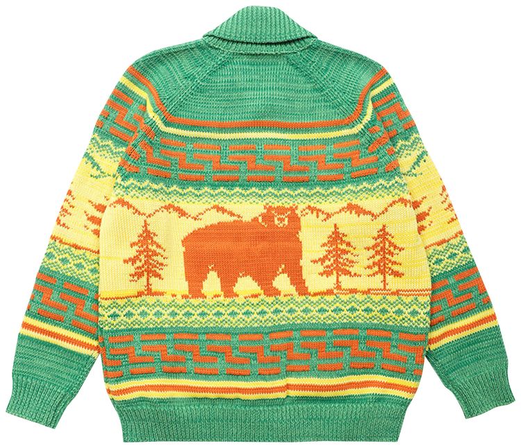Junya Watanabe Multi Knit Jacquard Cardigan Green