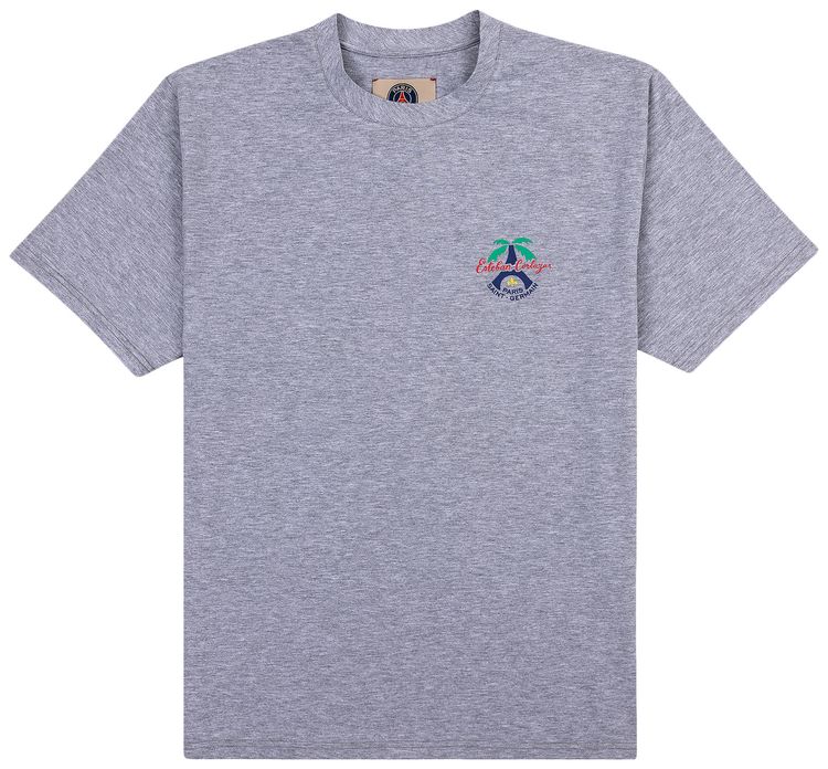 Paris Saint Germain x Esteban Cortazar Printed Patchwork PSG Logo T Shirt Heather Grey