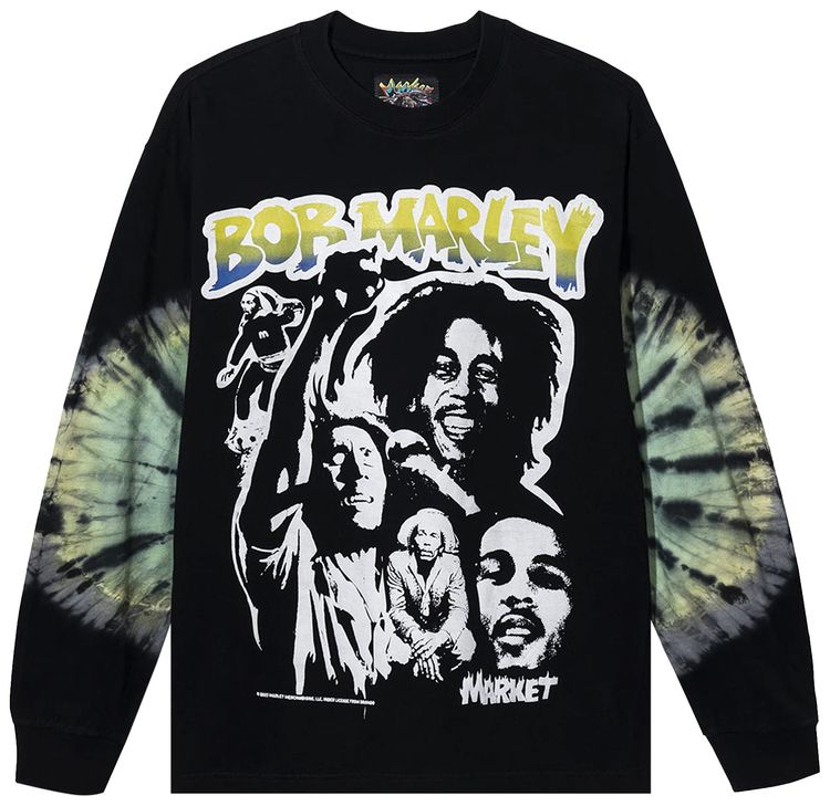 Market Bob Marley Punk Long Sleeve T Shirt Tie Dye