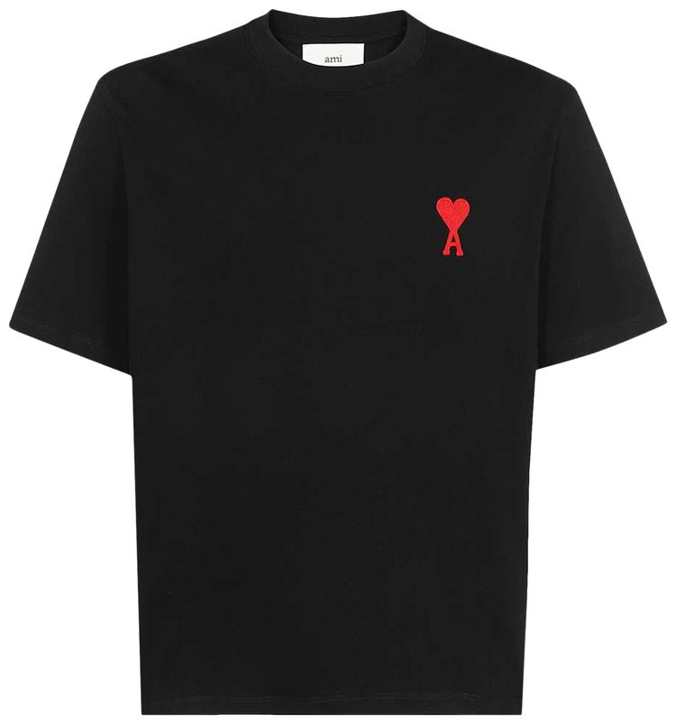 Ami Tonal De Coeur T Shirt BlackRed