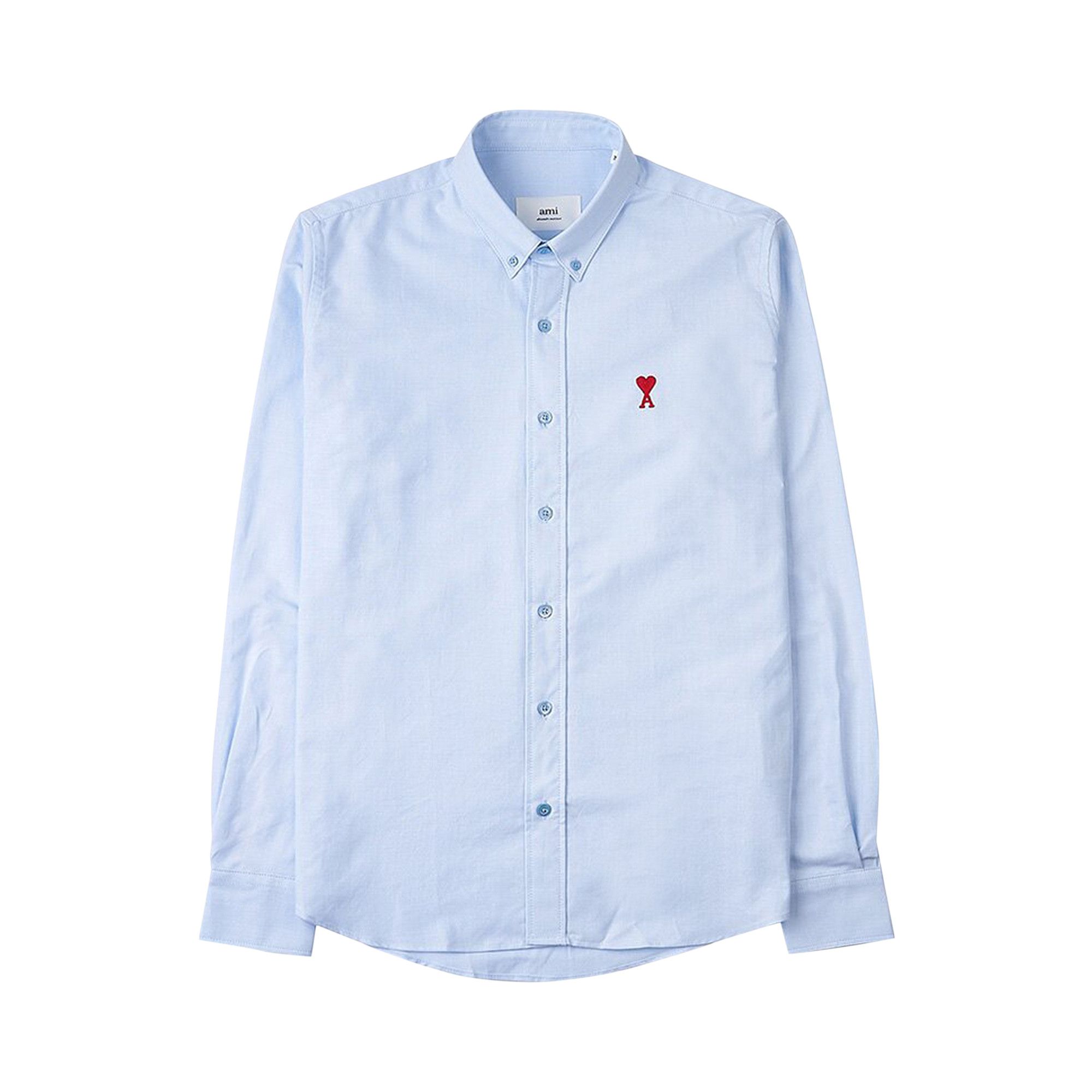 Buy Ami ADC Red Heart Oxford Shirt 'Sky Blue' - BFHSH113 CO0031