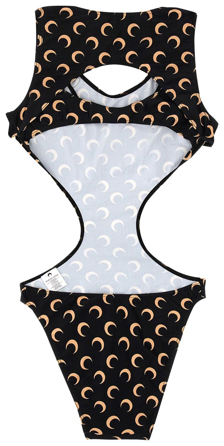 Marine Serre One Piece Swimsuit All Over Moon Tan On Black