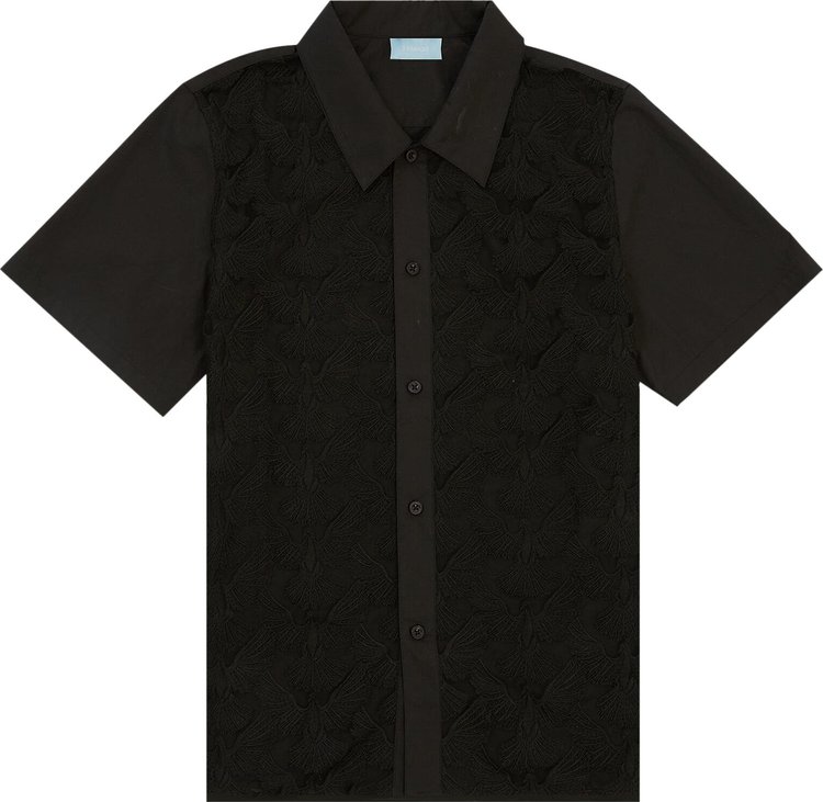 3.PARADIS Unity Doves Black Tulle Short-Sleeve Button Shirt 'Black'