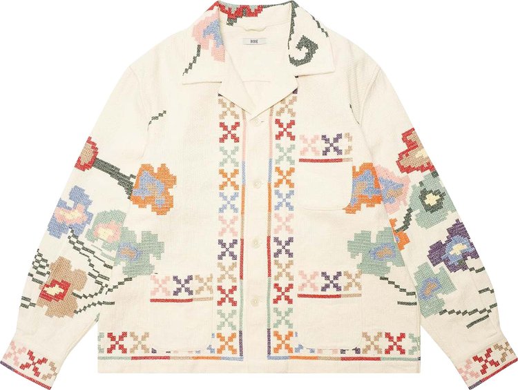 Bode Prisma Embroidered Shirt 'Ecru/Multicolor'