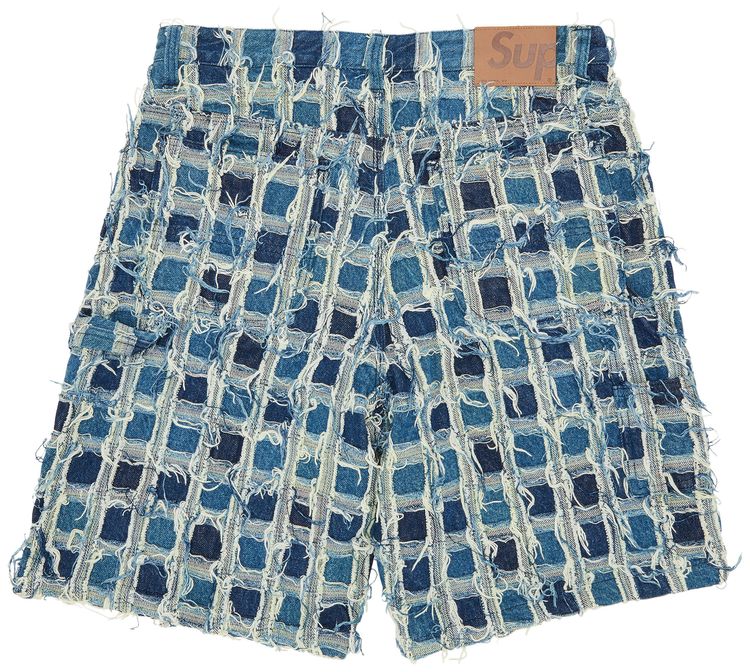 Supreme Frayed Patchwork Baggy Denim Short Washed Blue