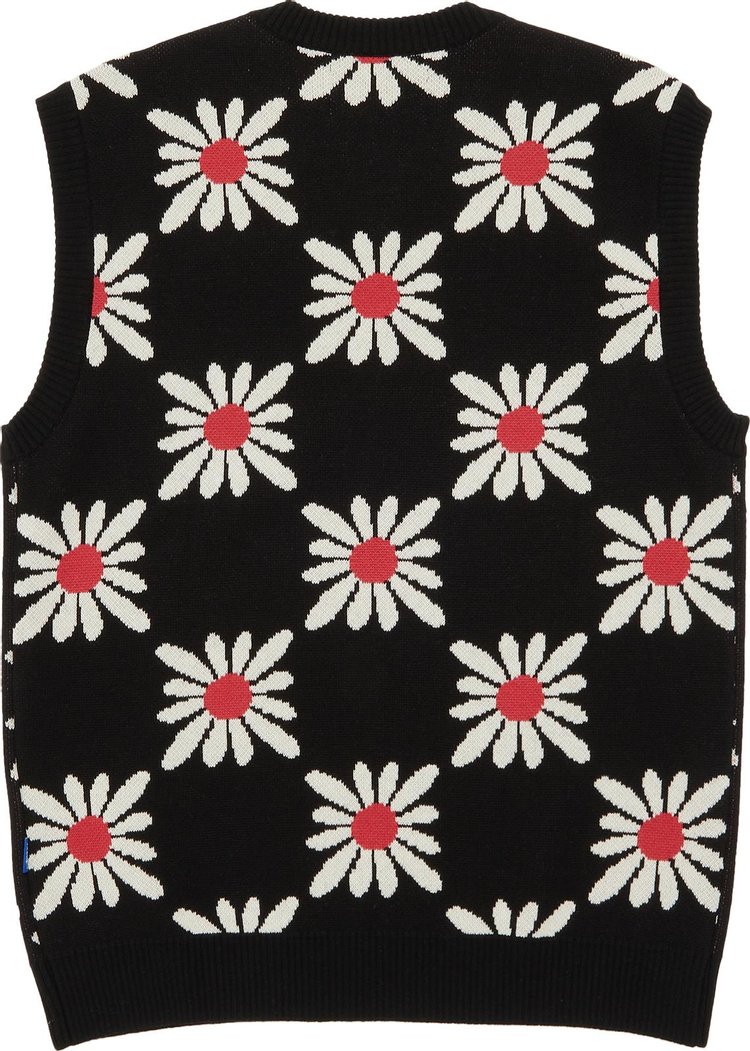 Awake NY Checkered Floral Sweater Vest Black Floral