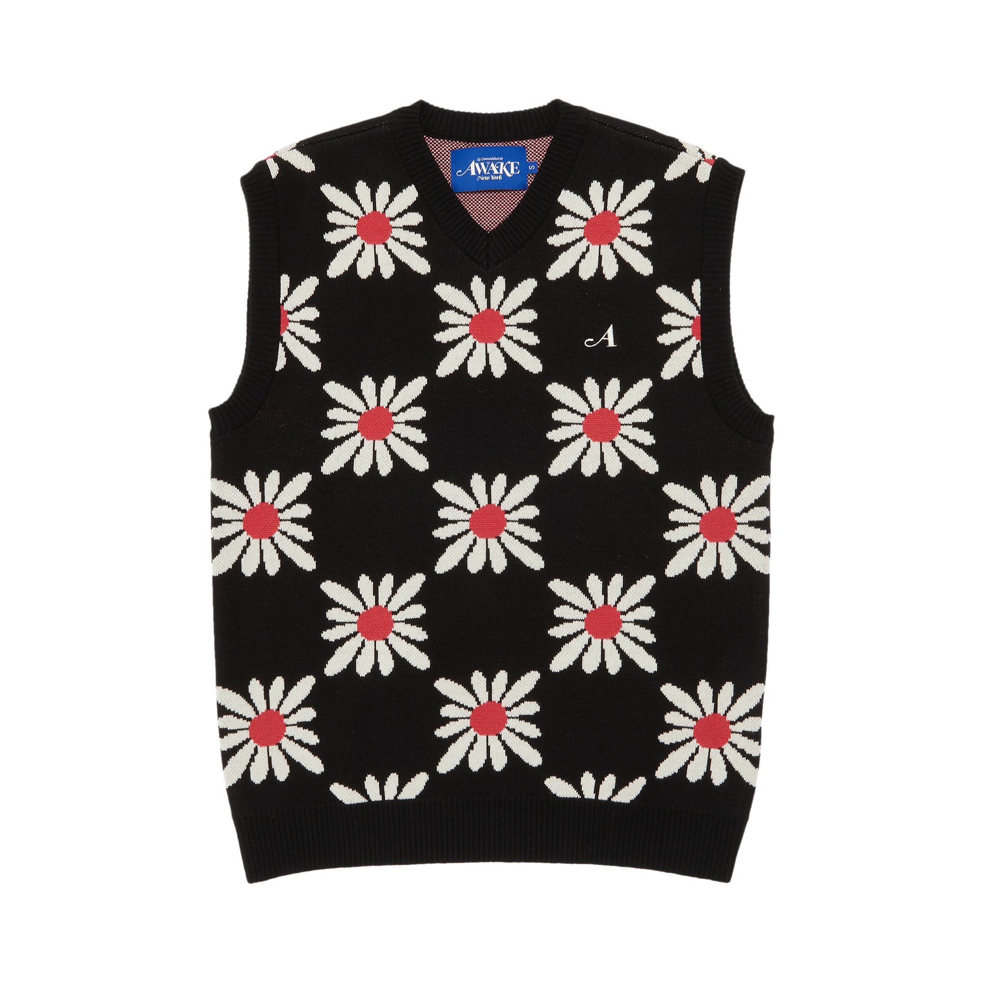 Awake NY Checkered Floral Sweater Vest 'Black Floral'