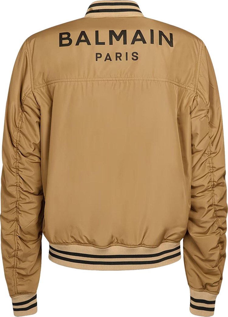 Balmain Logo Printed Bomber Jacket Light Khaki