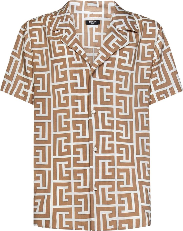 Buy Balmain Monogram Print Flowing Shirt 'Ivory/Brown' - AH0HN014VD01 ...