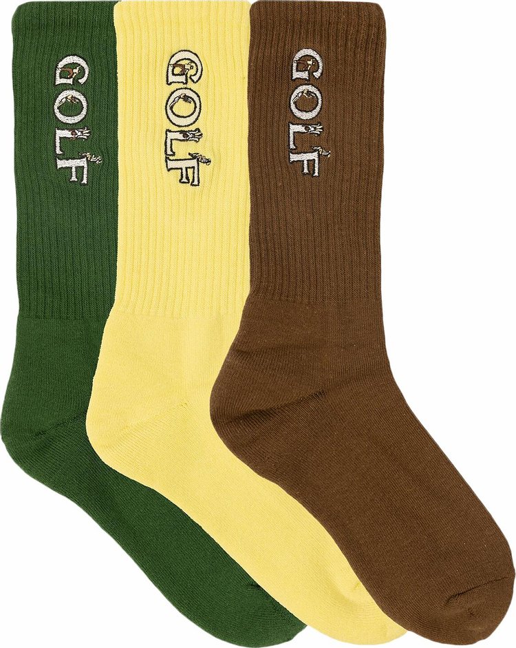 GOLF WANG Playground Sock (3 Pack) 'Elfin Yellow/Greener Pastures/Bison'