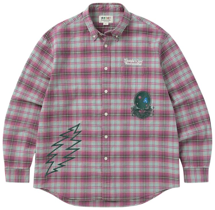thisisneverthat x Greatful Dead Lightning Bear Plaid Shirt Plum