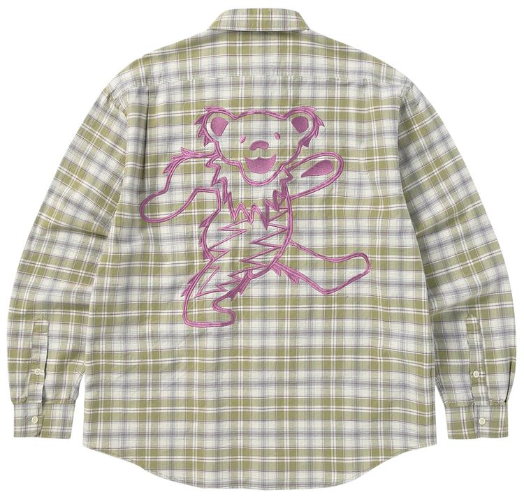 thisisneverthat x Greatful Dead Lightning Bear Plaid Shirt Khaki