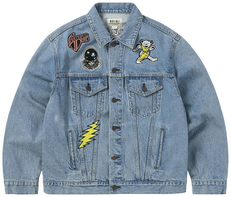 thisisneverthat x Greatful Dead Lightning Trucker Jacket Washed Blue