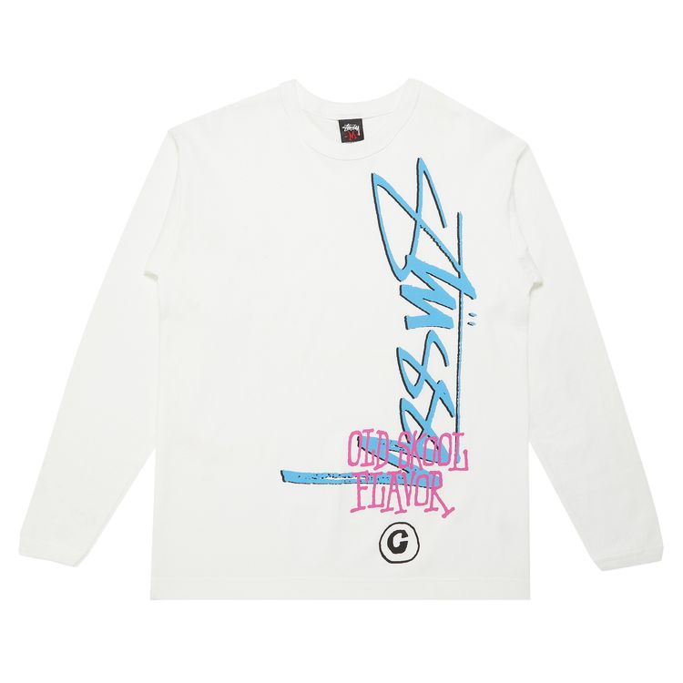 Stussy Old Skool Flavor Long Sleeve White