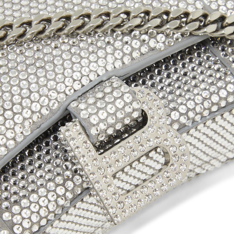 Balenciaga Hourglass Crystal Wallet with Chain GreyCrystal