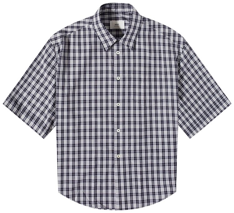Ami Check Short Sleeve Shirt Nautic BlueNatural White