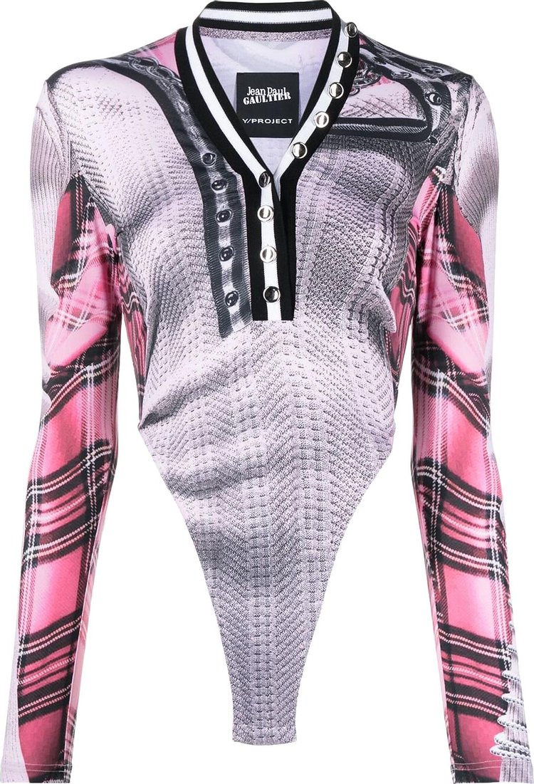Y/Project Trompe L'Oeil Cardigan Bodysuit 'Pink/White'