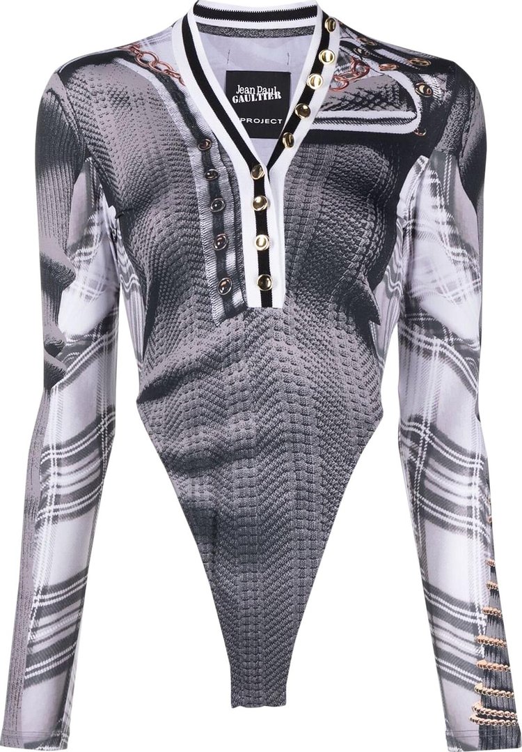 Y/Project Trompe L'Oeil Cardigan Bodysuit 'Grey/White'