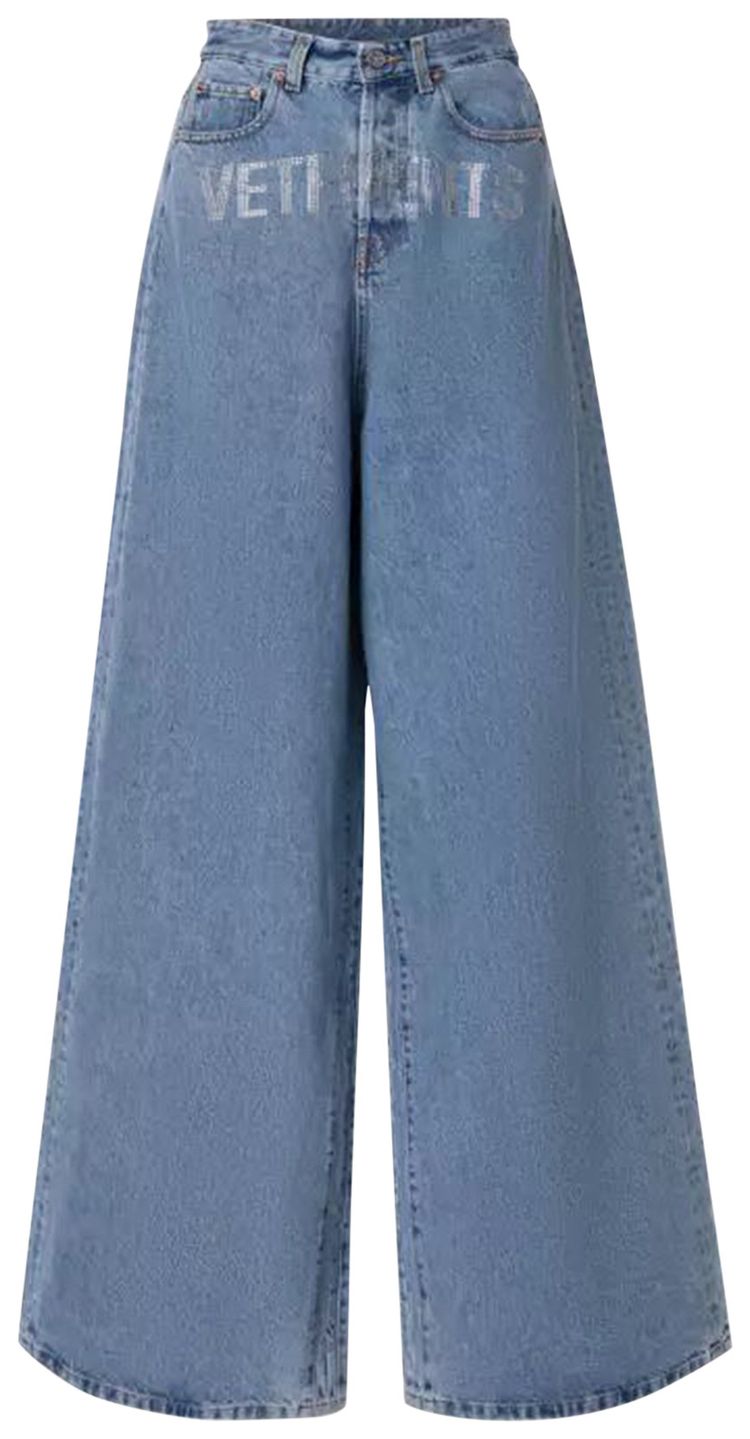Vetements Crystal Logo Baggy Jeans Light Blue