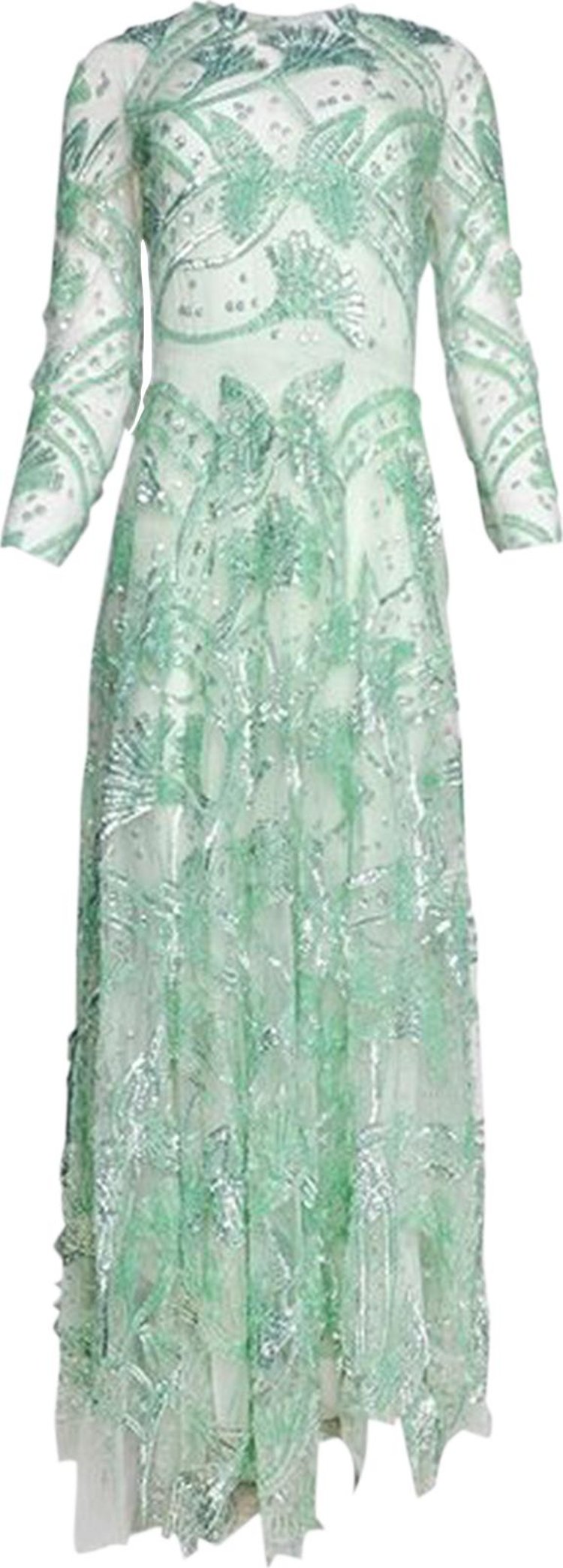 Valentino Long-Sleeve Embellished Gown 'Green'