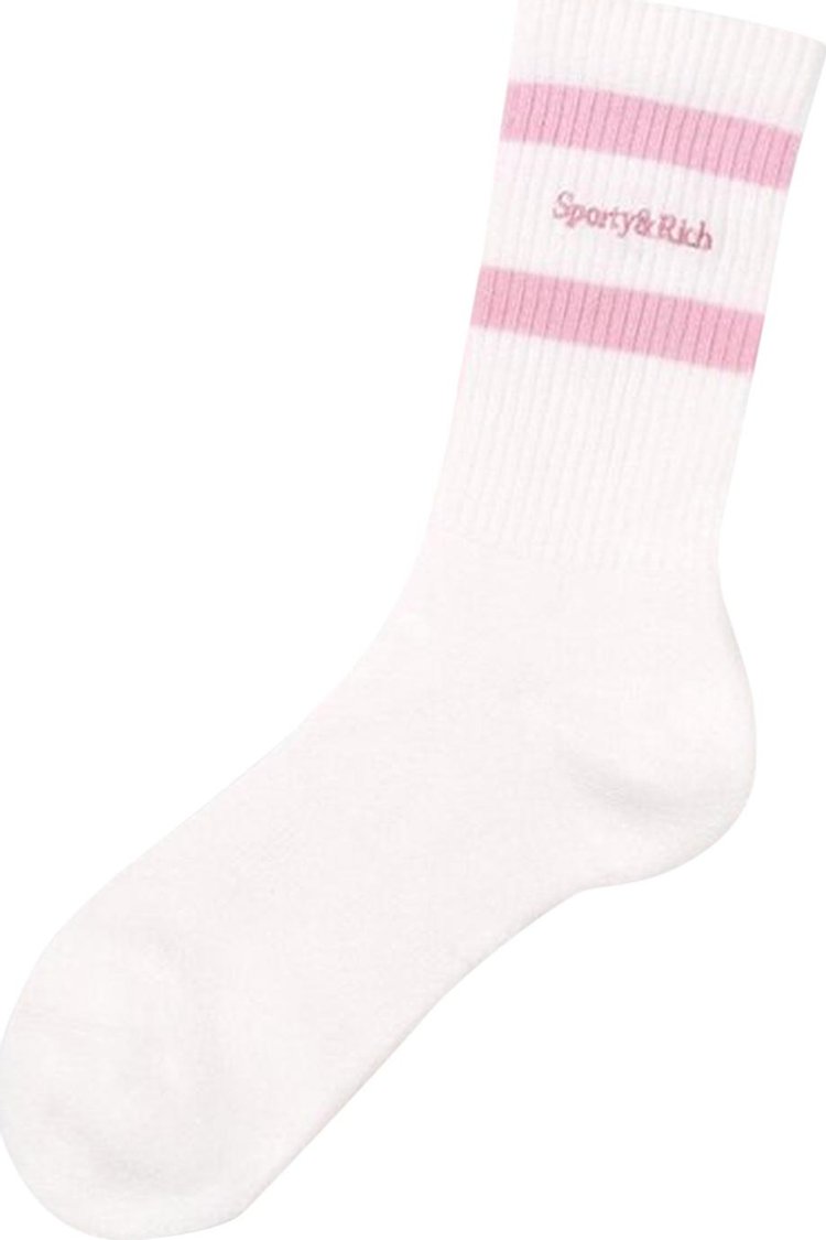 Sporty & Rich Serif Logo Striped Socks 'White/Baby Pink'