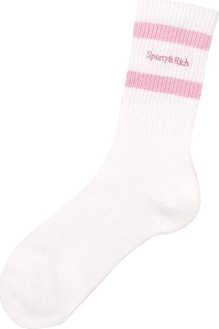 Sporty  Rich Serif Logo Striped Socks WhiteBaby Pink