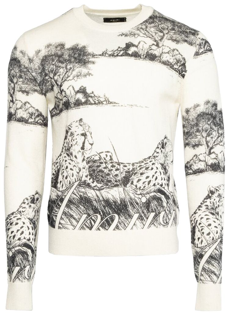 Amiri All Over Leopard Print Crew Tan