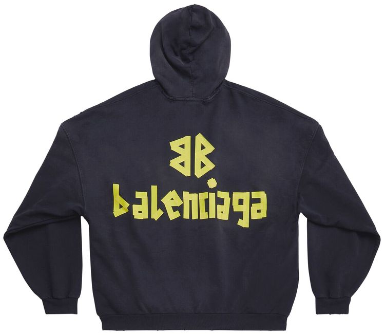Balenciaga Ripped Pocket Hoodie Washed Black